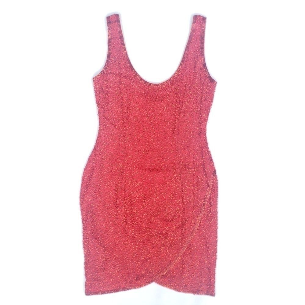 Black Tie Oleg Cassini Red Silk Sequin Dress 10